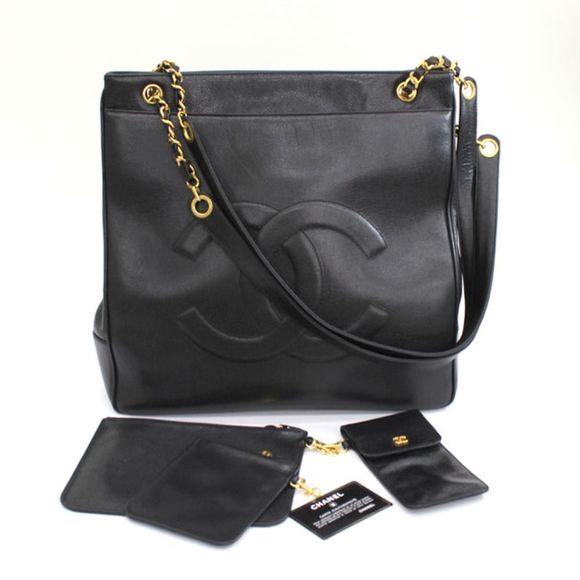 Chanel Caviar Skin Chain Shoulder Black G Fittings Here Mark With Pouch - Picture 1 of 13